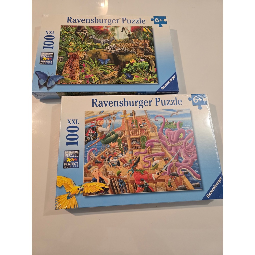 Set of Ravensburger XXL 100 Piece Puzzle Set Jungle Animals & Pirate Ship‎